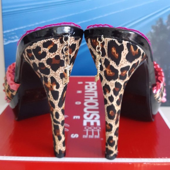 ELLIE Penthouse Ginger Satin Leopard Heels - Picture 9 of 10